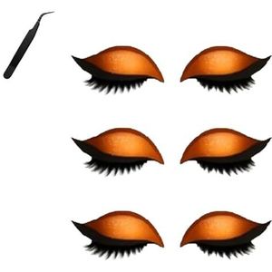 Lazy Eye Shadow Wimperpleister, 2-in-1 Herbruikbare Oogmake-Upstickers, 3D Natuurlijke Oogschaduwsticker Met Nepwimpers En Oogschaduw, Eenvoudig Aan Te Brengen in één for Alle Oogvormen(3pairs-orange)