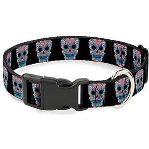 Buckle-Down Plastic Clip Kraag - Wonder Woman Bloemen Schedel Zwart/Multi Pastel - 1"" Breed - Past 15-26"" Hals - Large