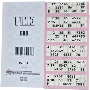 Bingo Tickets 600 Pad 6 Naar een vel 1-90 geperforeerd (roze)