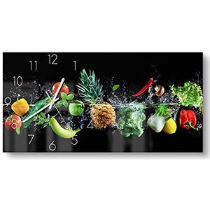 DEQORI Glazen klok | verticaal 60x30 cm | Motief schone groenten en fruit | grote XXL design klok van glas | stille wandklok voor woonkamer & keuken | moderne blikvanger klok voor de muur
