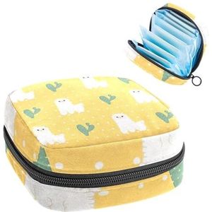 Opbergtas voor maandverband, menstruatiecup zakje tampon tas, menstruatiepads, houder organizer voor vrouwen meisjes, lama en cactus op gele stippen