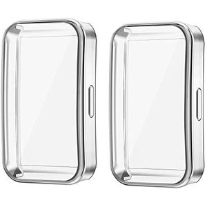 GMUJIAO [2 Pack] Case voor Huawei Band 8,Ultra Dunne TPU Transparante Siliconen Hoes,Rondom Beschermend Bumper Schokbestendige Hoes-Zilver