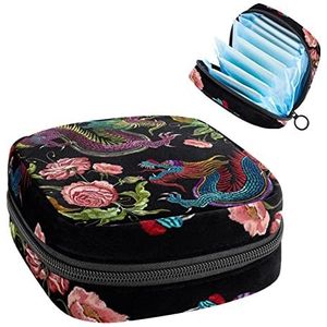 Periode Pouch Draagbare Tampon Opbergtas,Tampon Houder voor Portemonnee Vrouwelijke Product Organizer,Traditionele Chinese Draak, Meerkleurig, 4.7x6.6x6.6 in/12x17x17 cm