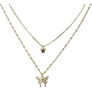 Damesketting, 925 zilveren glanzende vlinderketting voor dames sierlijke dubbellaagse cnecklace sieraden voor dames/goudkleur