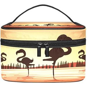 Flamingo make-up organizer tas, reismake-up tas organizer case draagbare cosmetische tas voor vrouwen en meisjes toiletartikelen, Meerkleurig, 22.5x15x13.8cm/8.9x5.9x5.4in