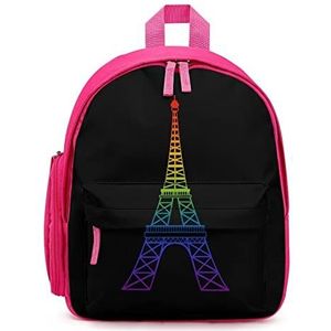 Regenboog Eiffeltoren Rugzak Gedrukt Laptop Rugzak Schoudertas Causale Reizen Dagrugzak voor Mannen Vrouwen Roze Stijl