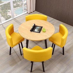 5-delige keuken eettafel set ronde eettafel set voor 4, PU gestoffeerde stoelen voor kleine ruimtes keukentafel en stoelen eetkamertafel voor restaurant (N 80x80x75cm/31.5x31.5x29.5in)