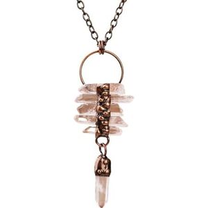 Natuurlijke Crystal Quartz Healing Reiki Chakra antieke bronzen ketting maan hanger Vintage ketting sieraden cadeau (Color : Crystal)