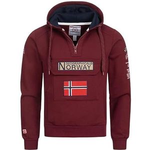 Geographical Norway Gymclass Heren - Hoodie voor Mannen Kangaroo Pocket Zip UK - Sweatshirt Logo Pullover Hoody Warm Lange Mouw - Truien Heren Lente Zomer Herfst Winter, Bordeaux, XL