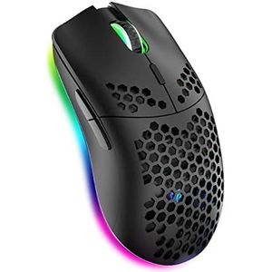 Draadloze gamingmuis met honingraatstructuur, 11 achtergrondverlichting, RGB chroom, 3.400 dpi, 6 geprogrammeerde toetsen, USB-ontvanger, energiebesparend, draadloze muis voor pc/Mac/laptop