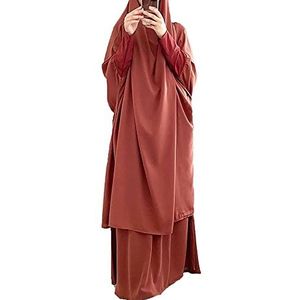LinKeTop moslimjurk voor dames, tweedelige maxi-jurk voor gebed hijab islamitische abaya - één maat, Oranje, one size