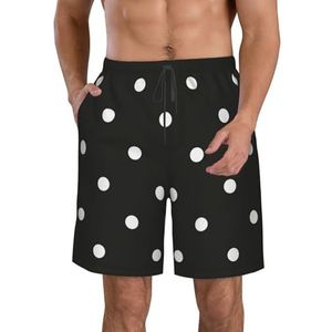 JIAWUJYNB Zwarte en witte polka dot print heren strandshorts zomer shorts met sneldrogende technologie, licht en casual, Wit, S