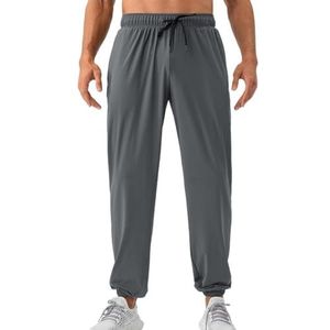 QUYBSGWJ Heren Lichtgewicht Elastische Taille Krimp Broekspijpen Trekkoord Joggingbroek Met Zakken,Dark gray,L