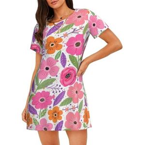 Zelinge Leuke Vrouwen Nachthemden Vrouwen Nachtshirt Slaap Shirts Voor Vrouwen Zachte Nachtkleding S-3XL, Wildflowers Groen Oranje, S