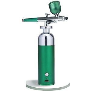 Facial Airbrush Air Compressor Kit Brush Sproeier Pistool Water Zuurstof for Nail Art Tattoo Cake Make-up Diep Hydraterende Machine Nauwkeurige Controle(Long Green)