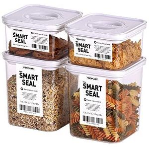 Neoflam® -Smart Seal 4-delige set voorraaddozen BPA-vrij, luchtdicht, vaatwasmachinebestendig, vershouddozen met deksel, wit, gepatenteerd, opbergdoos voor muesli, meel, 2 x 0,55 l en 2x 1,35 l