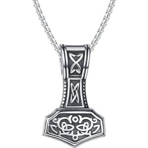 Noorse Mythologie Mjolnir Ketting Voor Mannen - Viking Vintage Odin Thor's Hammer Hanger Amulet - Handgemaakte Roestvrijstalen Mjolnir Slavische Knoop Piraat Heidense Tiener Sieraden