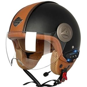 Motorfiets Bluetooth Helmen, Motorfiets Open-Face Helm Met Vizier, DOT/ECE Goedgekeurd Voor Bromfiets Scooter Bobber Chopper Cruiser Racing 3,M=57-58CM