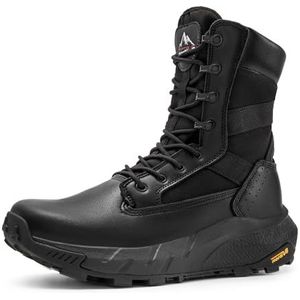NORTIV 8 Mannen Ademende Tactische Militaire Werklaarzen Zijrits Lederen Lichtgewicht Wandelen Motorfiets Combat Laarzen 8 Inch, Zwart, 9