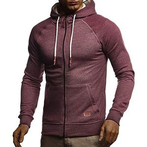 Leif Nelson LN8124 Sweatjack met capuchon voor heren, slimfit, katoenaandeel, moderne hoodie, cardigan, lange mouwen, zwarte vrijetijdsjas met capuchon, voor winter en zomer, bordeaux, mix, S