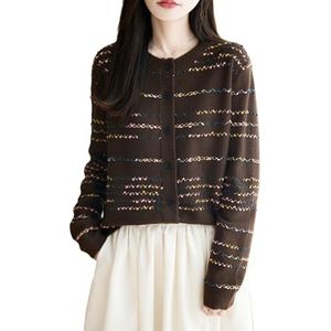 Dames Retro Cardigan Met Jacquard Herfst Winter Warme Wollen Gebreide Trui Met Knopen Lange Mouwen Ronde Hals Trui for Buiten, Kantoor(XL)