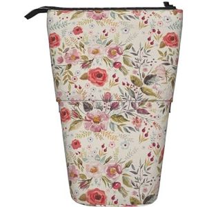 Nbtghga Bloem Blad Print Potlood Telescopische Klassieke Kunsten Stand Up Potlood Case Organizer Potlood Houder Make-up Tas Gift, Zwart, Eén maat