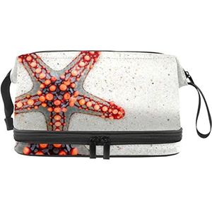 Grote capaciteit reizen cosmetische tas, duidelijk oranje zeester patroon, make-up tas, waterdichte make-up tas organisator, Meerkleurig, 27x15x14 cm/10.6x5.9x5.5 in
