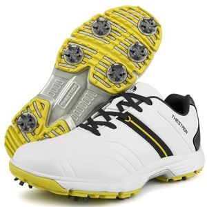 Hiuzylqx Waterdichte golfschoenen voor heren Casual spikes golfsneakers Antislip buiten Comfortabel voor golftraining,White b,44 EU