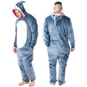 NOROZE Onesie Halloween Kostuum | Unisex Skelet en Haai Playsuit Volwassenen Heren Pyjama Loungewear Superzachte Fleece Jumpsuit Dames Pluche Pyjama Hoodie UK Maten L-XXL, Shark Grijs, XXL