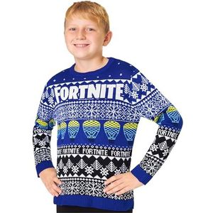Fortnite Kersttrui voor jongens en tieners, 7-15 jaar, blauwe gebreide trui met lange mouwen, kerstcadeaus voor hem, Blauw, 9-10 jaar