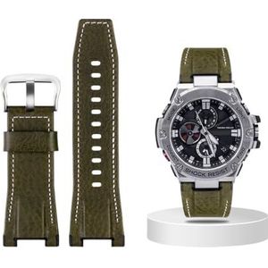 Canvas lederen horlogeband geschikt for Casio G-SHOCK GST-B100 S130 W300GL 400G W330 GST-W120L s120 W130L S100 Serie horloge accessorie (Color : Green silver buckle, Size : 26mm)