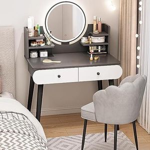 HRTLSS Make-uptafel, kaptafel met laden, make-uptafel met spiegel en stoel, touchscreen HD-spiegel (3-helderheid), voor vrouwen en meisjes slaapkamer