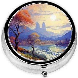 Pillendoosje Ronde Pillendoos met 3 Compartimenten Pil Organiseren Abstract Natuur Landschap Pillendoos Kleine Pillenorganisator Waterdichte Kleine Pillendoos voor Reizen Pillencontainers voor