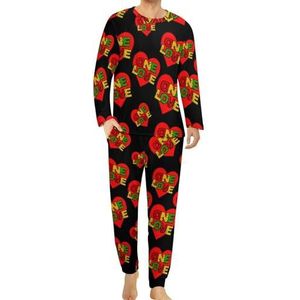 One Love Heart Pyjama voor heren, loungewear met lange mouwen, bovendeel en onderbroek, 2-delig