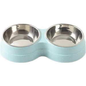 BOSREROY Roestvrijstalen afneembare voerbak voor huisdieren met lekvrije antislip - draagbare herbruikbare wasbare antislip blauwe dubbele kattenbak plastic standaard