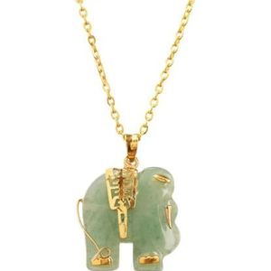 Gold Elephant Buddha Jewelry Tiger's Eye Carving Crystal Necklace Pendant Choker Fashion Gifts (Color : Green Aventurine)