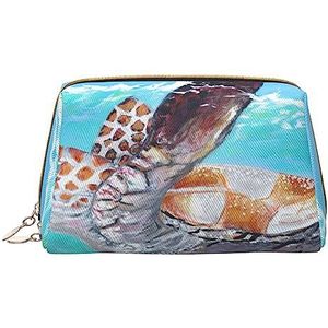 Zeeschildpad Baby Gedrukt Make-up Tas Reizen Make-up Organizer Cosmetische Borstel Zakken Case Lederen Make-up Case Rits Pouch Toilettas voor Vrouwen, Wit, Eén maat