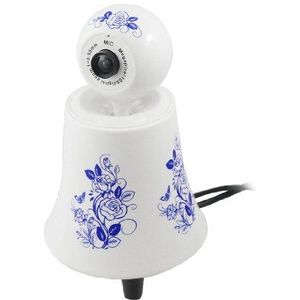 Ruilogod Blue Flower Pattern USB Mini Speaker PC Webcamera Wit W 3,5 mm Microfoon