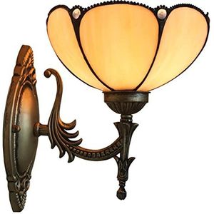 Eenvoudige Tiffany Stijl Wandlamp Met 20.3cm Amber Glazen Lampenkap, Nachtkastlamp, Messing Afwerking, Slaapkamer Lamphouder, Woonkamer