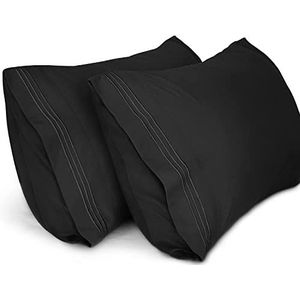 Lirex Kussenslopen (2 Stuks), 50 x 70 cm Geborduurd Zachte Kussenslopen van Geborsteld Microvezel, Machinewasbaar Kreukvrij Ademend, Zwart
