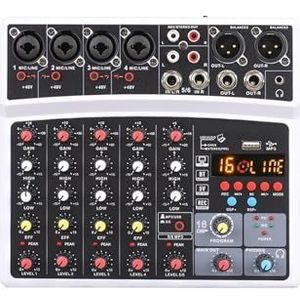 Audio DJ-mixer Draadloze 6 Kanaals Audio Mixer Draagbare Mixing Console USB Interface Geluidskaart Met 16 DSP Echo 48V Fantoomvoeding Podcast-apparatuur (Color : 06D-White, Size : 1)