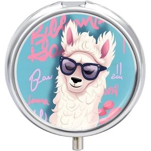 Pillendoos Pillencontainer Cool Liama Gedrukt Draagbare Geneeskunde Pillendoosje Metalen Reizen Pillendoos Vitamine Container 3 Compartiment Geneeskunde Case Medicijnopslag om Medicijnen Vitaminen