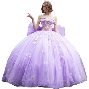 Fuomomo - Quinceanera-jurk - Lila - MT053 - Baljurk van Kant met Parels