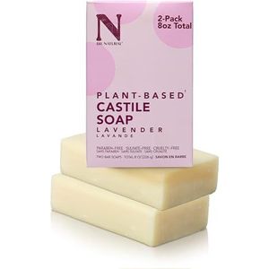 Dr Natural - Pure Castile Lavender Bar Soap Made of Essential Oils and Organic Shea Butter to Revitalise and Replenish No Artifcial Colours or Dyes Paraben Free 2 Pack 226g