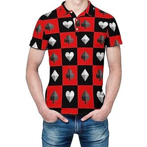 Kaartpak Schaakbord Rood Zwart Heren Shirt met korte mouwen Golfshirts Regular-Fit Tennis T-Shirt Casual Business Tops