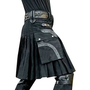 Mens Schotse stijl geruite rokken, tactische combat cargo kilt, sport utility kilt, bruiloft utility kilts, Vintage Schotse rok Kilt, Zwarte mode geplooide rok, Outdoor wandelen rokken, Zwart, L