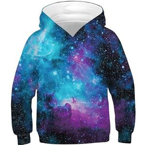 Ocean Plus Hoodie voor Jongens met Dierenprint Lange Mouw Sweatshirt met Capuchon voor Kinderen (XL (Hoogte: 155-160cm), Blauw paars sterrenstelsel 3)