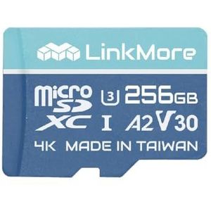 LinkMore 256 GB Micro SDXC-kaart, A2, UHS-I, U3, V30, Klasse 10 compatibel, leessnelheid tot 160 MB/s, schrijfsnelheid tot 120 MB/s, inclusief SD-adapter