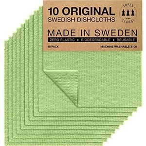 SUPERSCANDI Gemaakt in Zweden, schoteldoeken, milieuvriendelijk, alternatief voor papieren doeken, appelgroen, 10 stuks herbruikbare vaatdoeken voor in de keuken