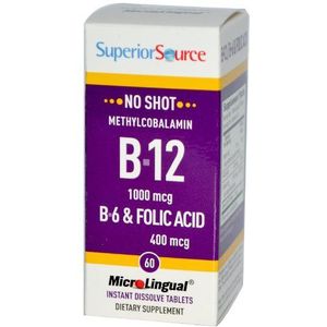 MicroLingual No Shot Methylcobalamin B12 (1000mcg) + B6 & Folic Acid (400mcg) 60 tabs